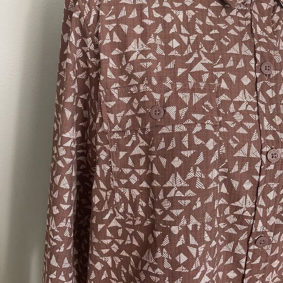 REI Long Sleeve Button Down Brown Shirt With Geometric Pattern. Size Large. - Picture 5 of 12